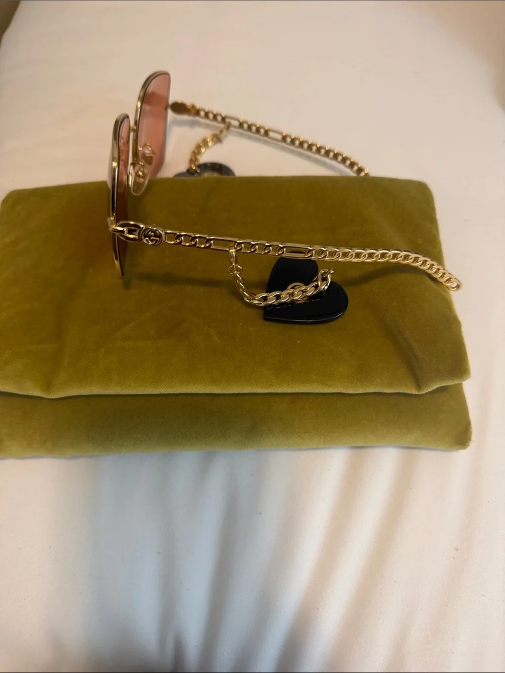 Gucci Gold Frame Pink Lens Heart Charm Sunglasses